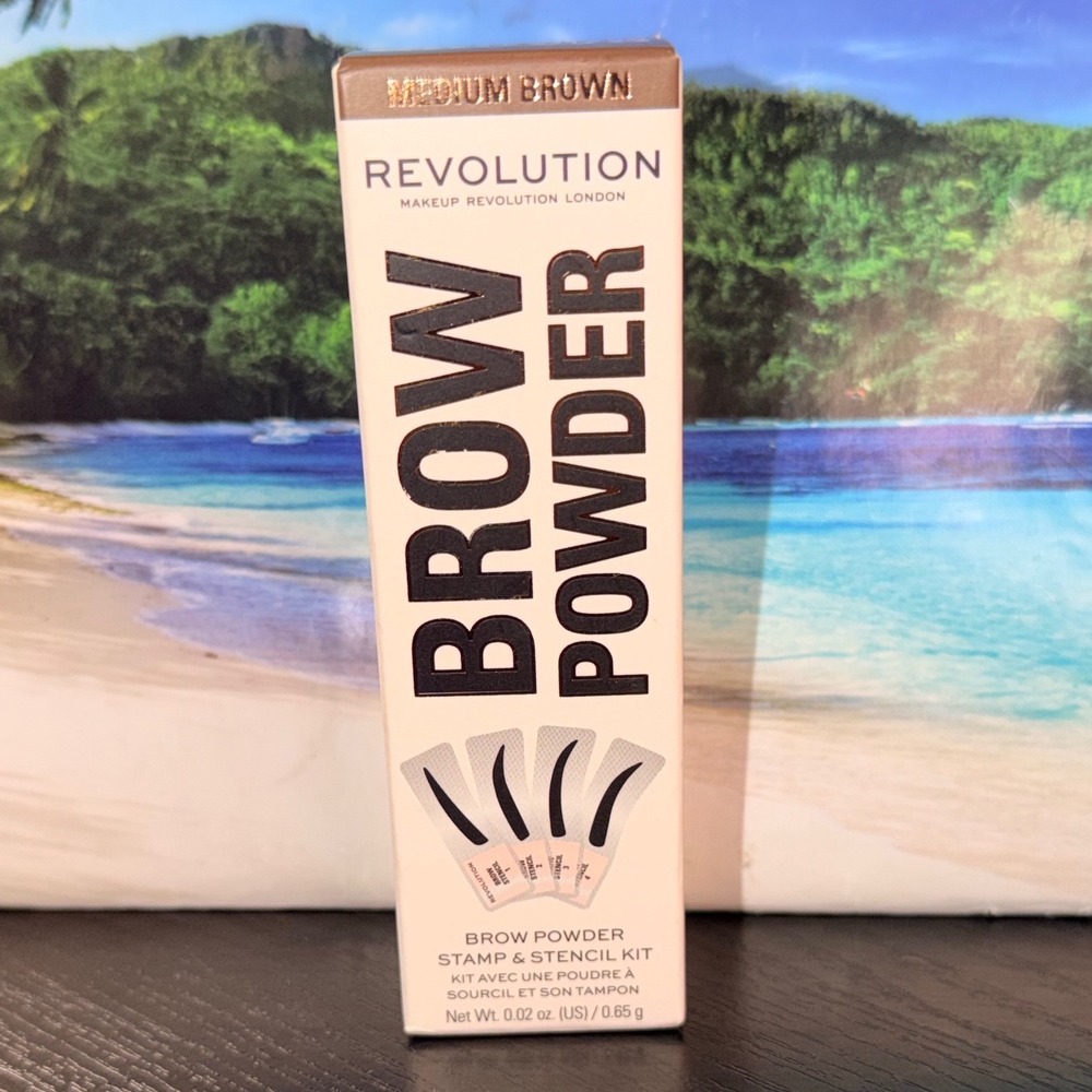 Revolution Brow Powder Stamp & Stencil Kit Medium Brown New Boxed